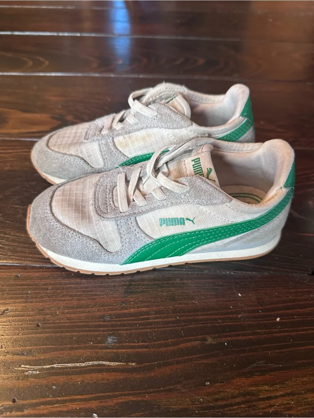 Puma Kids Gray Sneakers with Green Stripe